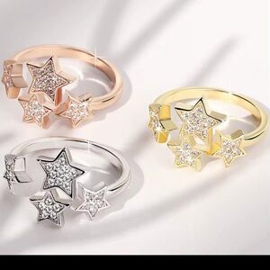 Star Pentagram Adjustable Sparkling Twinkle Ring Rose Gold/ Gold/ Silver Plated‎